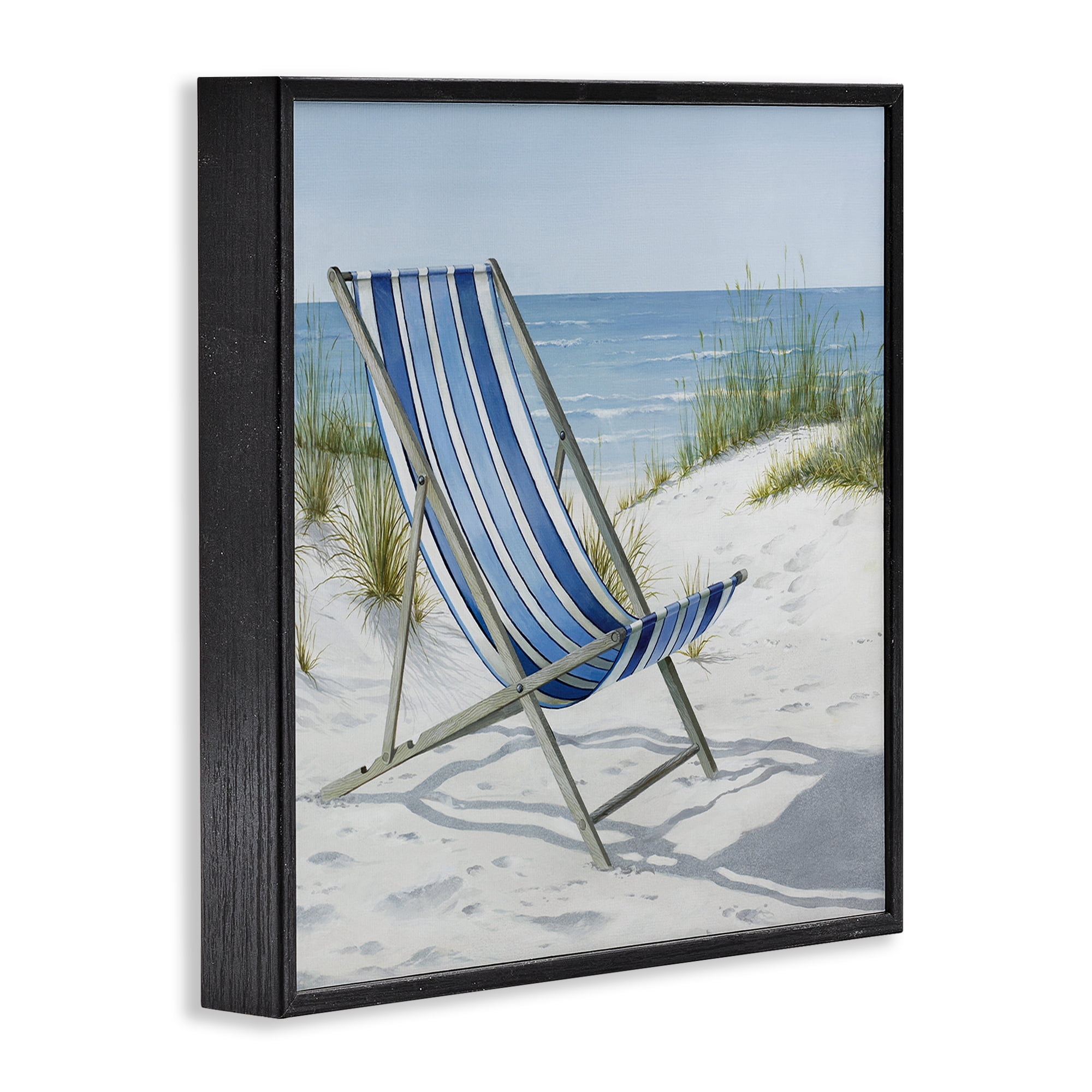 Stupell Industries Tranquil Beach Chair Landscape Painting Black Framed Art Print Wall Art, 17 x 17
