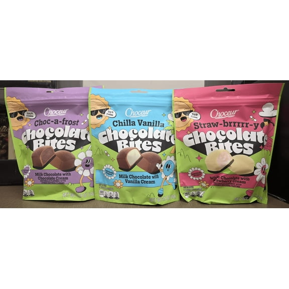 Choceur Chocolate Bites Choca frost, Chilla Vanilla, Strawberry 4.9oz 140g (3 Bags)