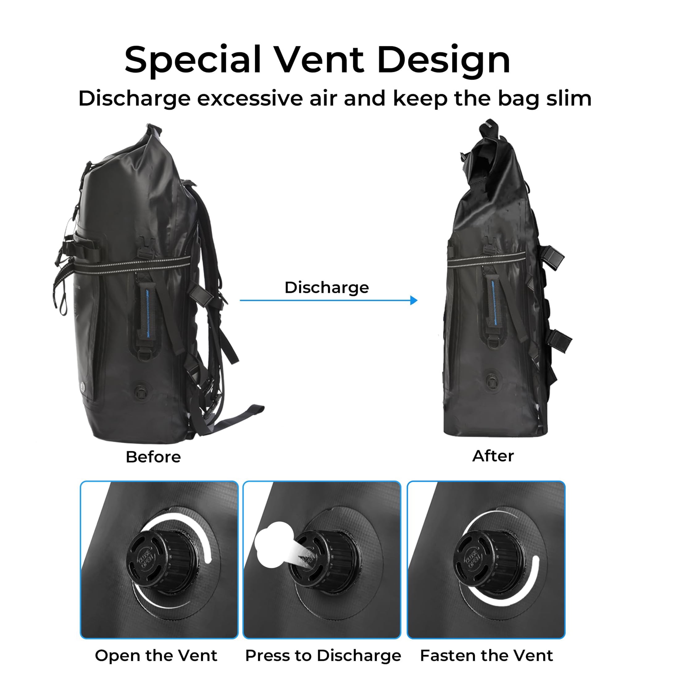 AFISHTOUR Dry Bag Waterproof Backpack, 35L Heavy Duty Roll Top Floating Dry Backpack for Kayaking, Hiking, Camping, Travel (Black)