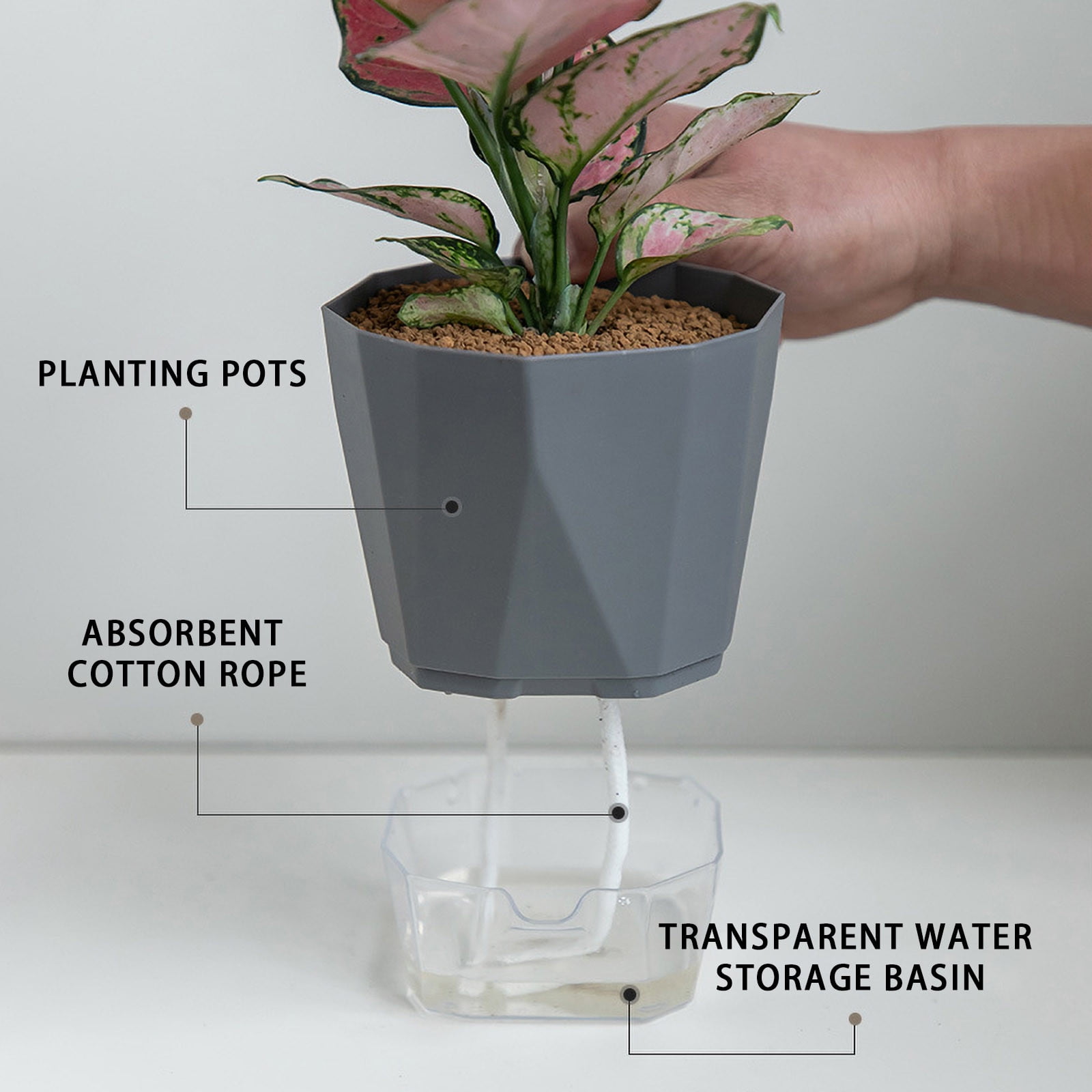 10 Inch Self Watering Plant Pot,Double-Layer Hydroponic Pots, Plastic Flower Arrangement Hydroponic Flowerpot, Self-Watering Planter with Cotton Wick for Indoor Plants Flowers Herbs, XL