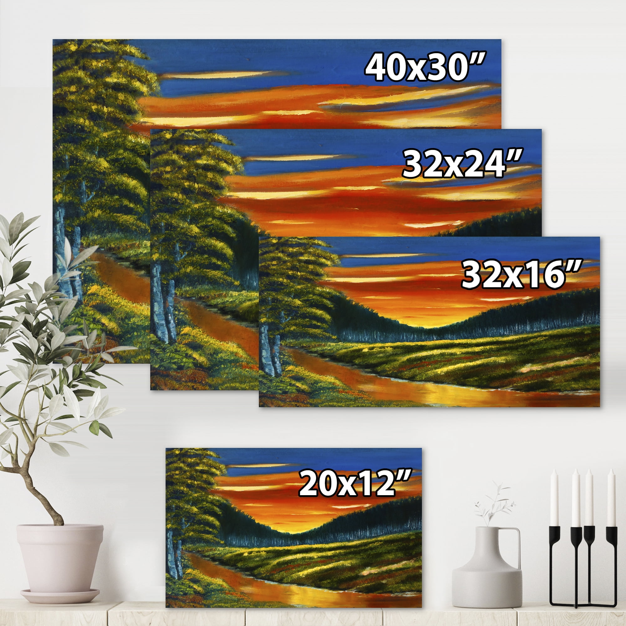 Designart ' Warm Coloured Sunset Glow Above The Lotus Swamp ' Traditional Canvas Wall Art Print