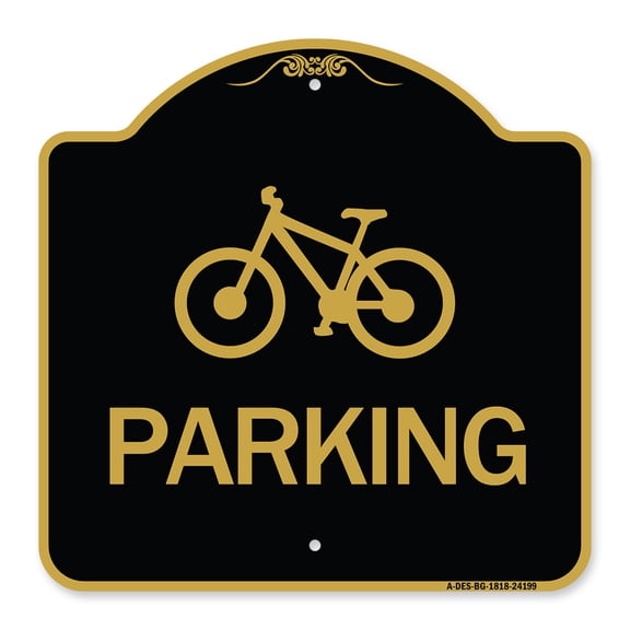 SignMission A-DES-BG-1818-24199 18 x 18 in. Designer Series Sign - D4-3 Bicycle Parking with Bicycle Symbol, Black & Gold