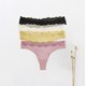 thumbnail image 3 of Tanga para mujer, bragas transparentes de tiro bajo con espalda en T Tanga de encaje sin costuras de algodón para mujer (2 piezas), 3 of 5