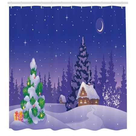 Log Cabin Shower Curtain Winter Theme Image Of A Rustic Cabin And