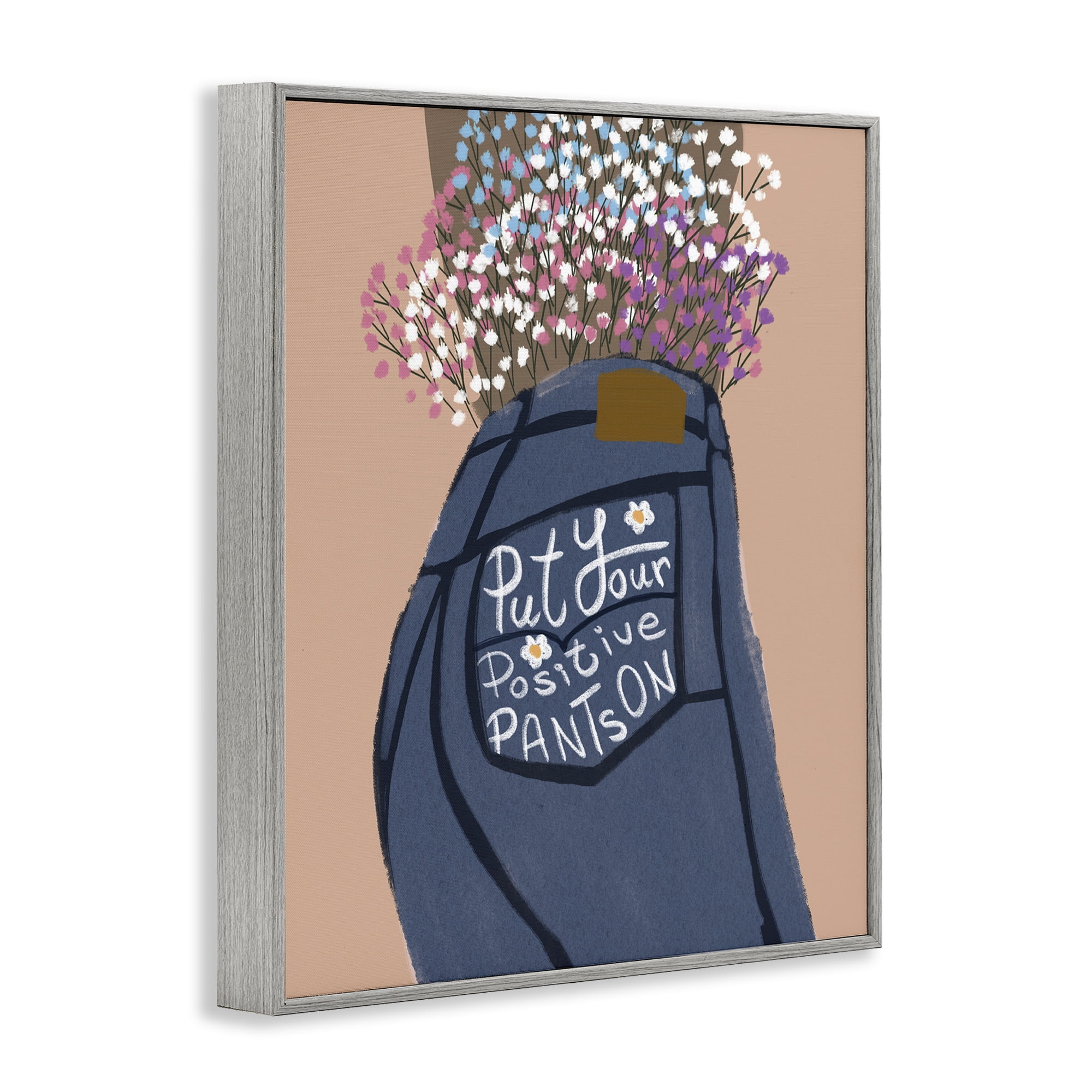 Stupell Industries Floral Positive Pants Novelty Painting Gray Framed Art Print Wall Art, 16 x 20
