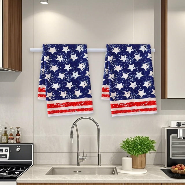 Independence Day Polyester Platter Towel Kitchen Rag Red White Blue Design, Kitchen Table Cover, Patriotic Decor, Durable Cleaning Cloth, Festive Event, Holiday Gathering, Washable Fabric,