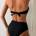 thumbnail image 6 of PWPSG Strapless Bandeau Bikini with Metal Ring Detail and Cross Over High Waist Bottom Two Piece Swimsuit Black L, 6 of 8