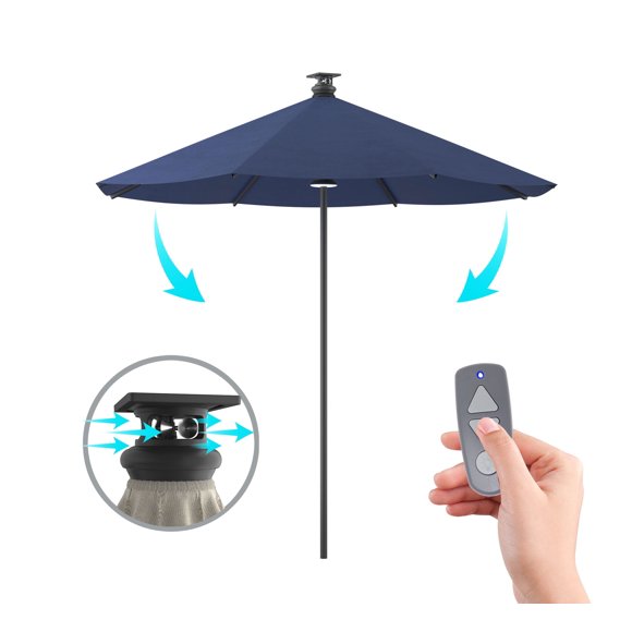 Above Height 2 Series 9 Feet Smart Umbrella with Remote, Wind Sensor, Solar Panel, LED Lighting, Durata Fabric Sapphire Color