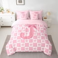 thumbnail image 2 of jejeloiu Monogrammed J Letter 7 Pieces Bedding Comforter Set,Pink Bowknot Plaid Full Bedding Set For Bow Girl Reversible, 2 of 8