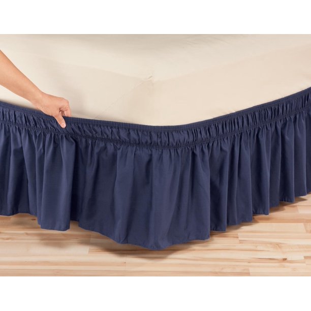 Oakridge Wrap Around Ruffled Bed Skirt Easy On Easy Off 14 Length Queen Navy Blue Walmart Com Walmart Com