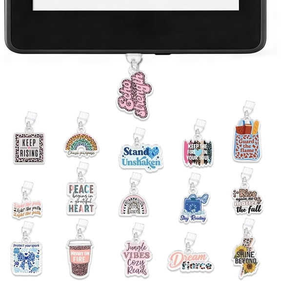 16Pcs Mixed Styles Dust Plug Charm Acrylic Dust Plug for Type C for E Reader Dustproof Plug with Pendants Protective DIY
