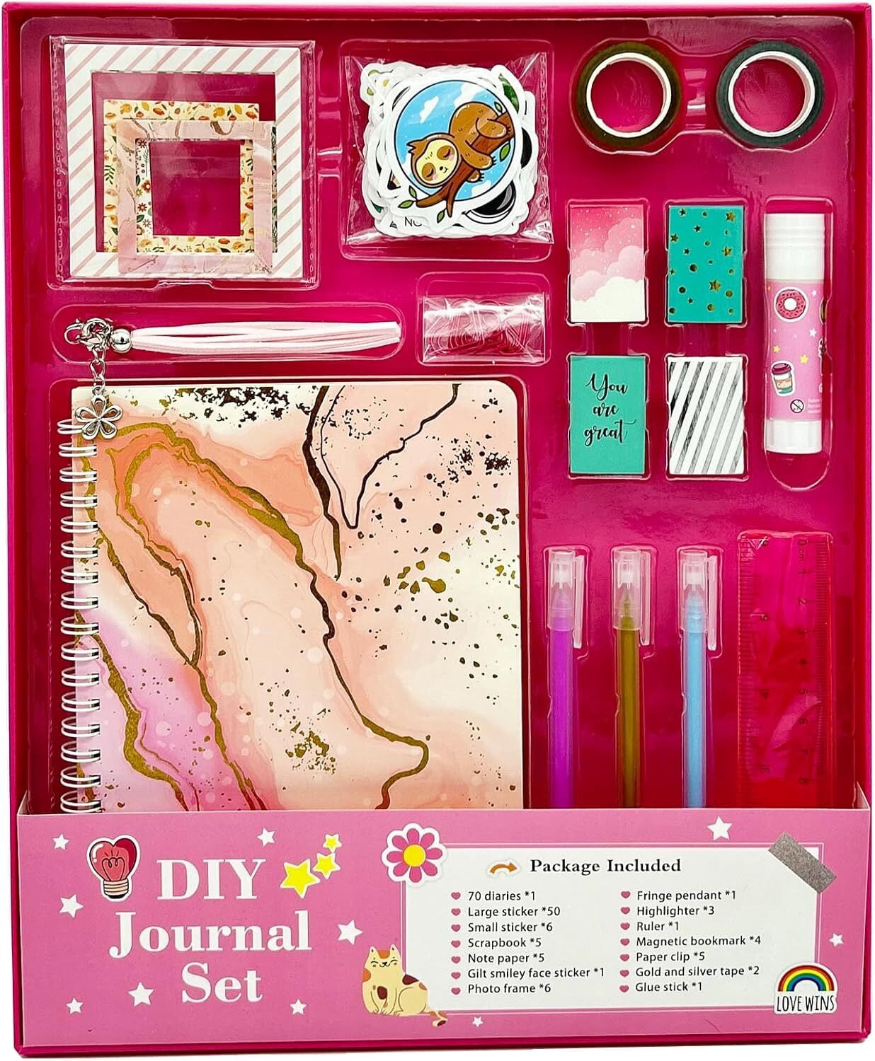 LQQBOX DIY Journal Kit, Journal Set for Teenage Girls and Scrapbook & Diary Supplies Set, Journaling Art Crafts Kit Teen Girl Birthday Gifts Ideas for 8-14 Years and Up - Pink