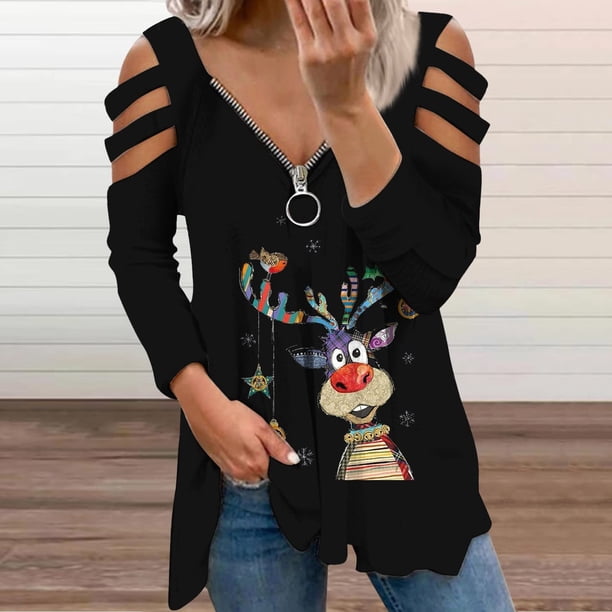 Pntutb, sudaderas de cuello redondo de Navidad de manga larga para mujer, suéter holgado informal, tops, blusa con estampado de gato y Papá Noel, ropa de otoño Pntutb Pntutb-7237