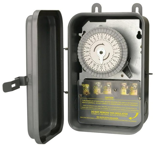 Woods Minuterie Extérieure Étanche 40A avec Boîte en Métal, Noir