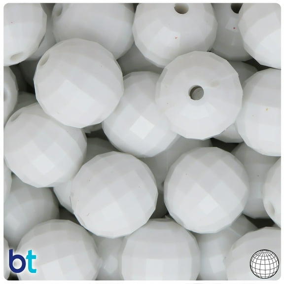BeadTin White Opaque 20mm Faceted Globe Plastic Beads (10pcs)