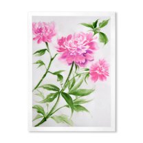 Designart 'Purple Peonies With Green Bush II' Traditional Framed Art Print