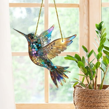 Viflosae Hummingbird Stained Glass Ornament, Christmas Ornaments, Christmas Tree Decorations, Hummingbird Christmas Decor, Hummingbird Ornaments for Christmas Tree, Holiday Presents, Christmas Gift