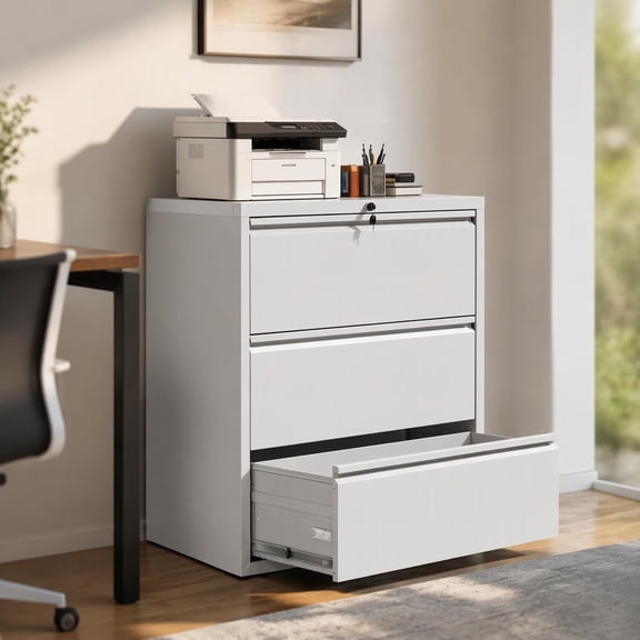 3-Drawer Lateral File Cabinet 35.4" Wide, Heavy-Duty Steel Locking Filing Cabinet with Anti-Tip Interlock and Full-Extension Glides for Home Office