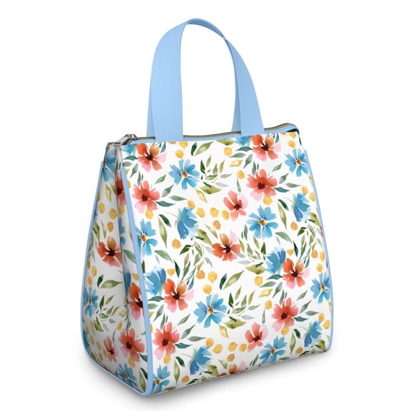 Pioneer Flower Floral Print Pattern Insulated Lunch Bag for Women & Adults,Large Portable Soft Cooler Lunch Bag,Thermal Food Storage Tote with Pearl Cotton,8.66L,8.75x5.75x9.5 Inch
