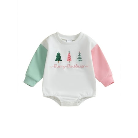 

Baby Christmas Romper Classic Tree Embroidery Long Sleeve Bodysuit Newborn Playsuit