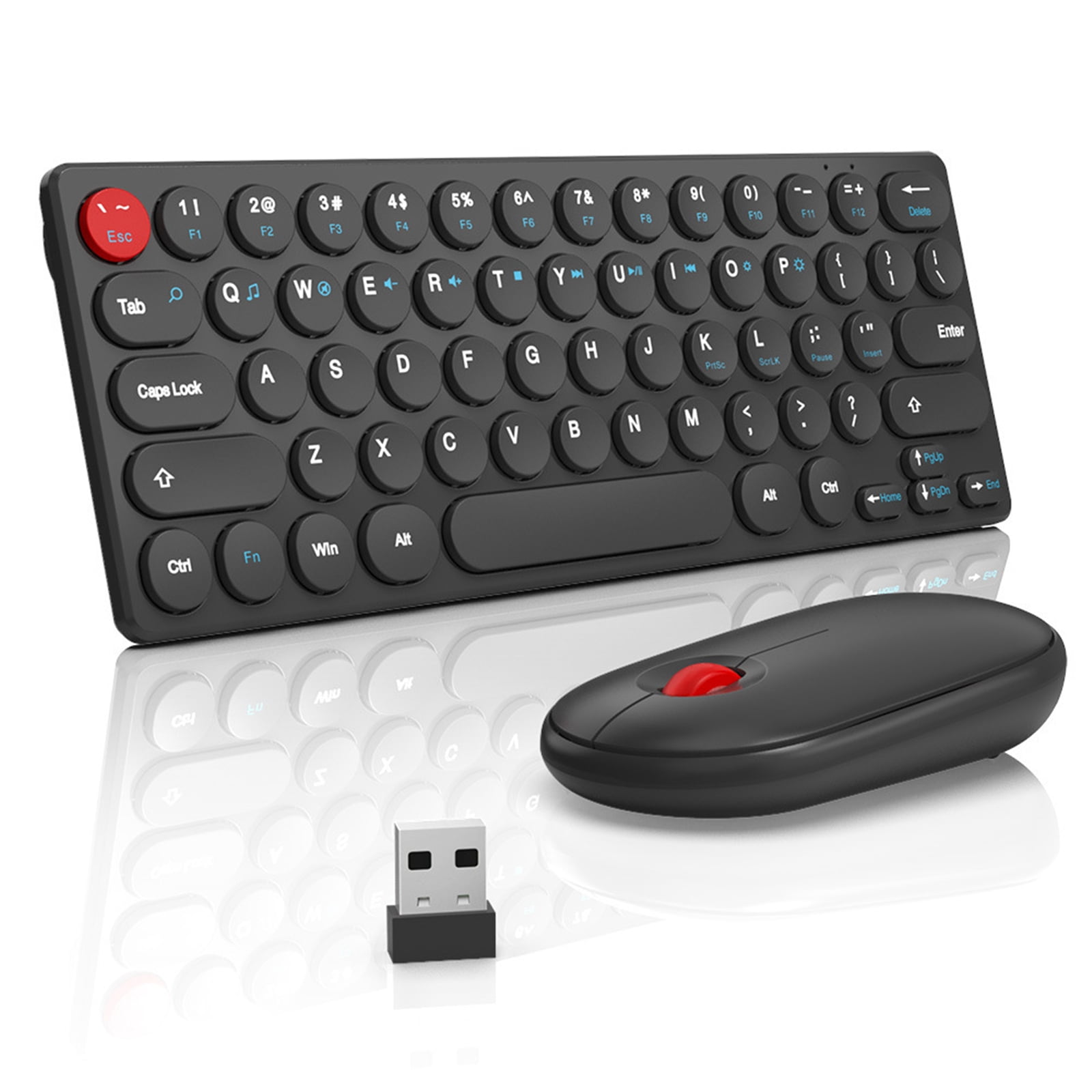 Retro Round Keycap Wireless Keyboards Bundles 2.40G Silents Button Long For Home Office Setups