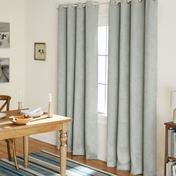 TOWN & COUNTRY EVERYDAY Lustre Solid Heavyweight Textured Sateen Indoor Curtains, Room Darkening Opacity, Grommet Top, Energy Efficient, 2-Pack Set, 52"x96", Silver