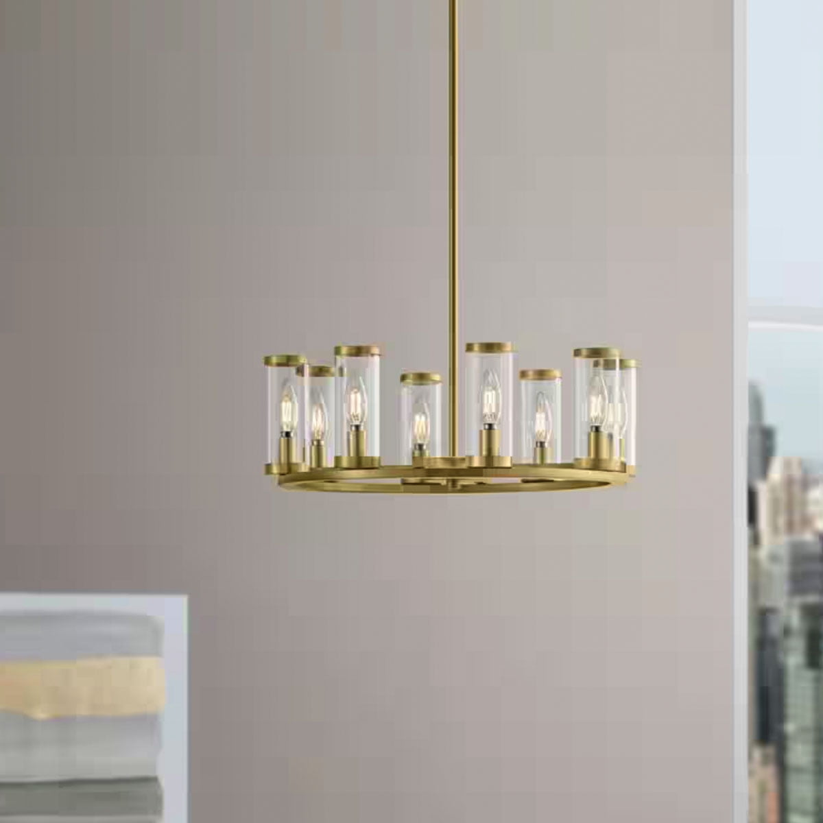 Ceybo Wagon Wheel Chandelier — 8 Ceiling Light Fixture with Clear Shades Gold Color