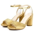 thumbnail image 2 of Gold Ankle Strap Round High Heels Sandals, Pleated Open Toe Sandals, 2 of 5