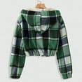 thumbnail image 5 of ZQUUVOU Women's Cropped Jacket Plush Fleece Lined Jacket Plaid Hooded Zip Front Layer Jacket with Pockets Fall Winter Outfits Green, 5 of 7