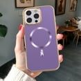 thumbnail image 3 of Designed for iPhone 16 Pro Max Magnetic Phone Case,Compatible with Mag-Safe,Anti-Scratch PU Leather Bumper,Shockproof Elegant Electroplated Rugged Ultra Slim Thin Phone Case,Darkpurple, 3 of 7