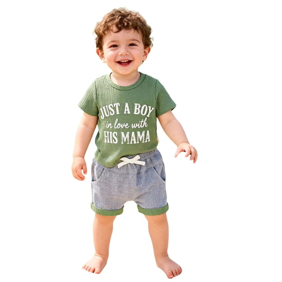 Gibobby Toddler Boys Toddler Baby Boy Clothes Summer Outfits Cotton Short Sleeve T Shirt Carton Shorts Set Boy Clothes Outfits Set(18-24 Months,Green)