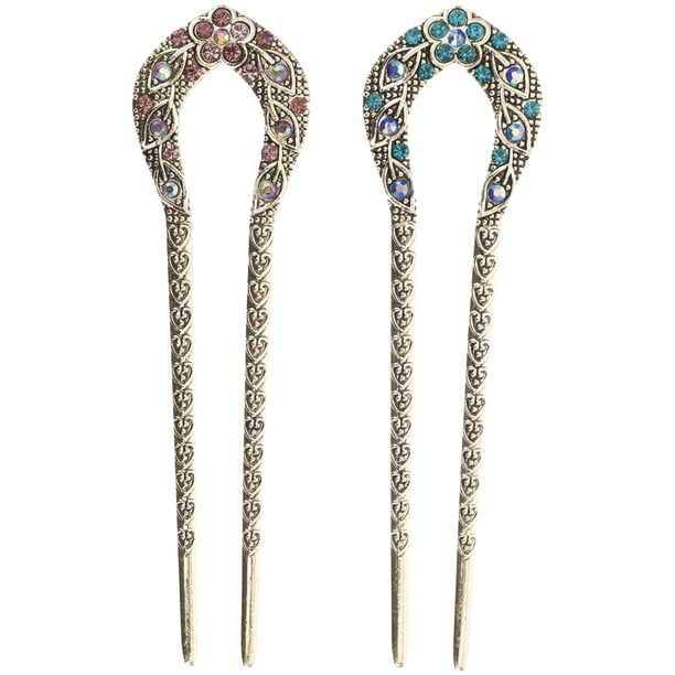 2 piezas en forma de U de diamantes de imitación para el cabello, pinza de cola de milano para el cabello de doble punta