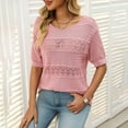 thumbnail image 5 of Jalioing Women's Summer Sweaters Half Sleeve Crew Neck Crochet Sweater Tops Lightweight Fall Trendy Clothes, 5 of 8