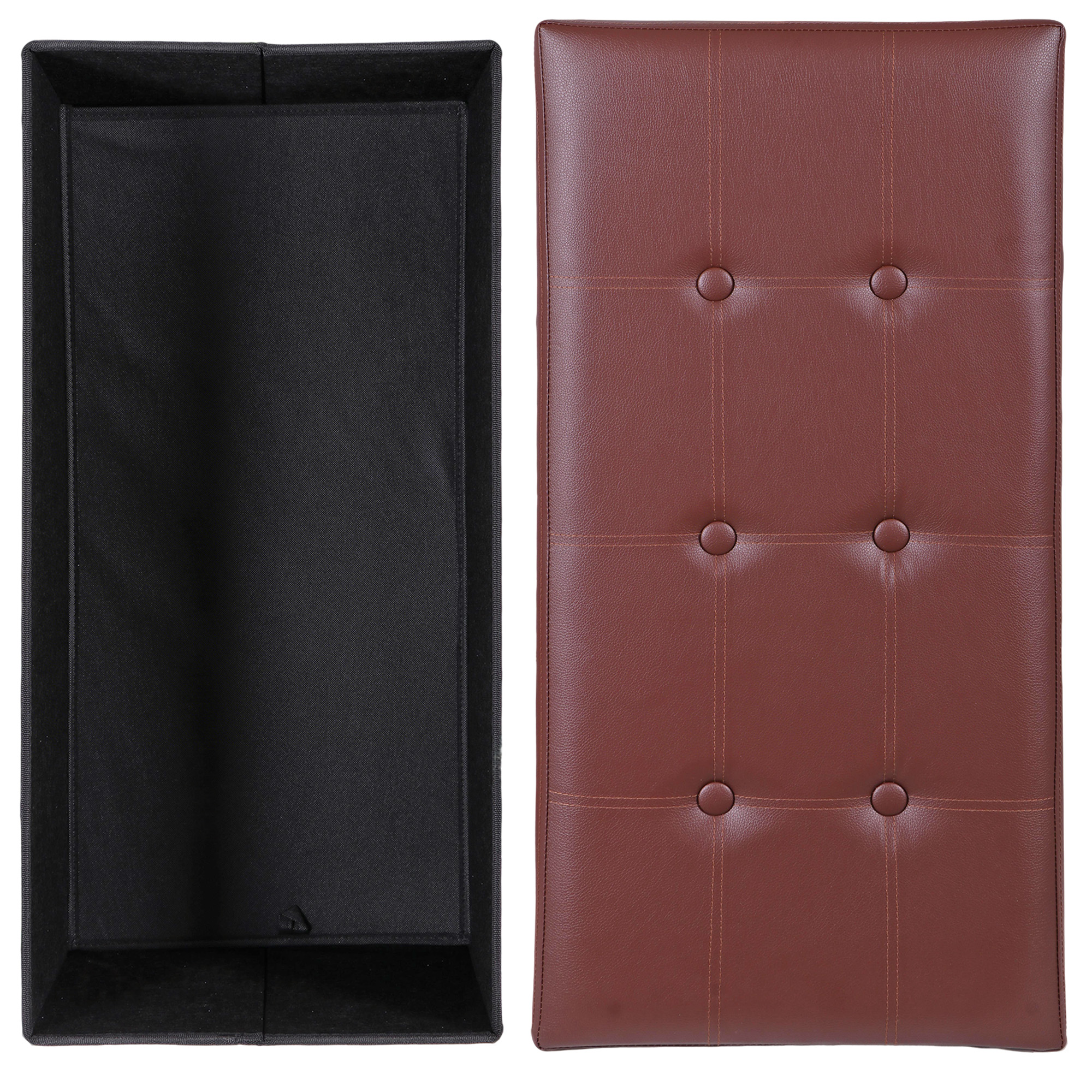 HomGarden 30'' Leather Storage Ottoman Bench Modern Foldable Footrest Padded Seat 350lbs Brown