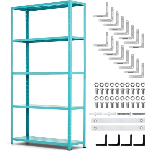 5-Tier Heavy Duty Steel Storage Shelving Unit 36 In Wx12 In Dx68 In H Adjustable Metal Garage Rack 2500 lbs Capacity for Home and Pantry Use Green