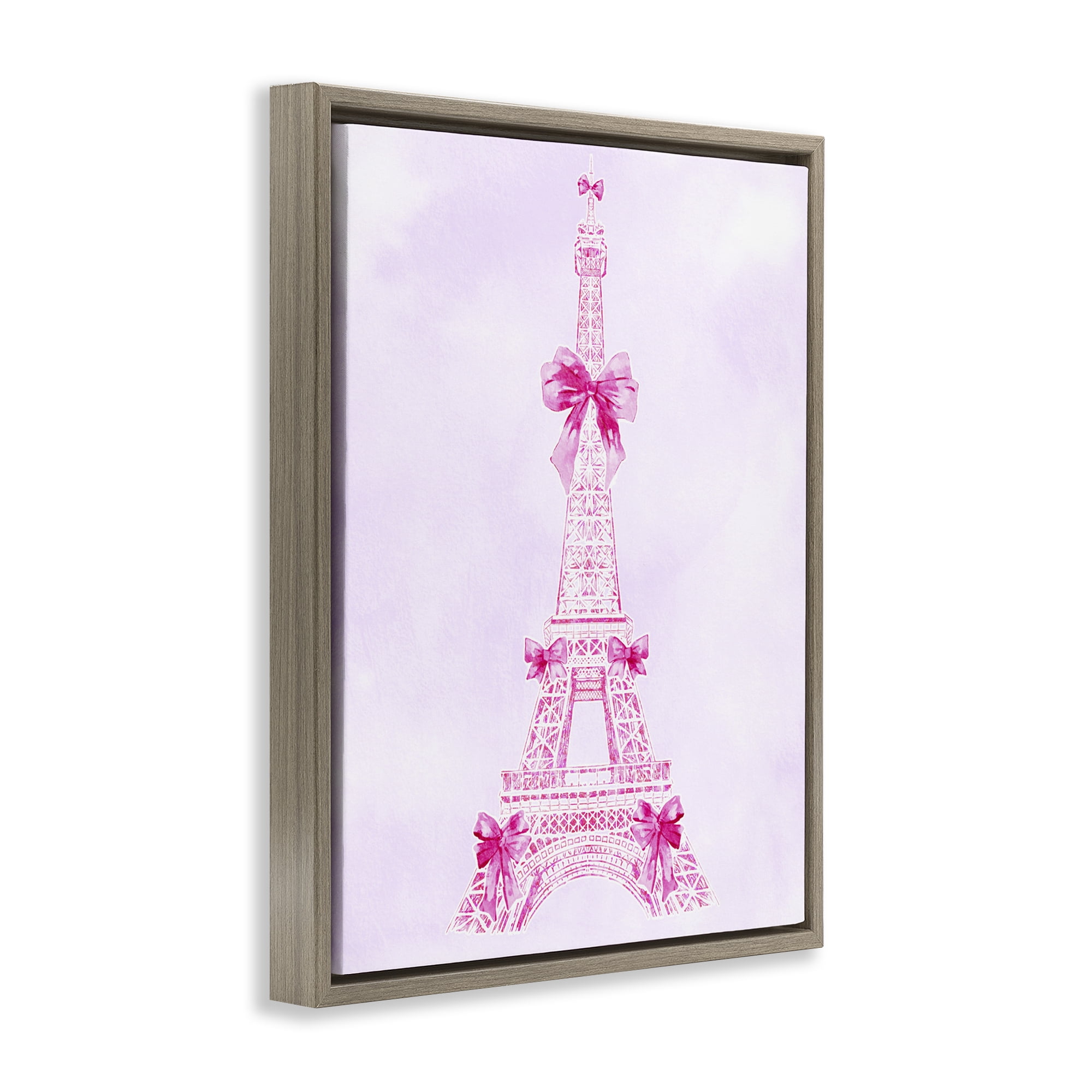 Stupell Industries Ribbon Bedecked Eiffel Tower Brown Framed Floater Canvas Wall Art, design by Ziwei Li