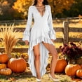 thumbnail image 3 of KICILVS Halloween Costumes for Women Adult Witch Dress Solid Color Long Bell Sleeve Ruffled High Low Hem Party Gown White, 3 of 9