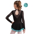 thumbnail image 2 of TiaoBug Kids Girls Figure Ice Skating Dress Long Sleeve Chiffon Tutu Skirt Leotard Ballet Dance Practice Outfit Blue Green 16, 2 of 6