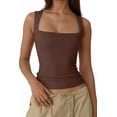 thumbnail image 2 of Women'S Square Neck Sleeveless Tank Tops Basic Tight T-Shirts Coffee S, 2 of 9