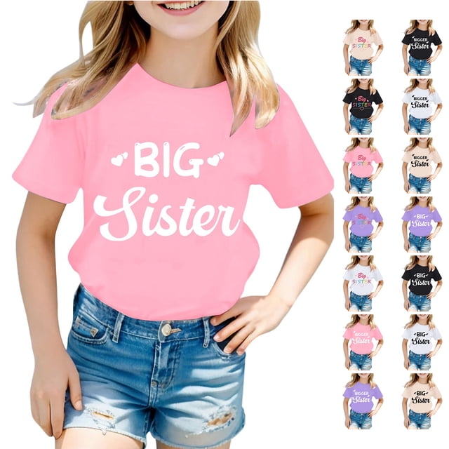 SUXIAN T-Shirts de Mode pour Filles Décontractés à Lettres Col Rond Manches Courtes T-Shirt Haut3 Imprimé de Lettres Col Rond T-Shirt Graphique pour Filles Rose_003 4-5 Ans