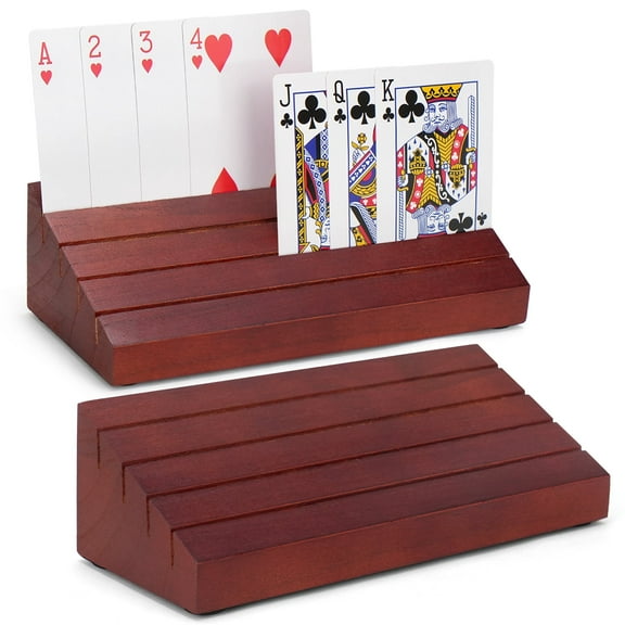 LotFancy 2Pcs Playing Card Holder for Kids, Adults, Seniors, Wooden Cards Holder For Playing Cards