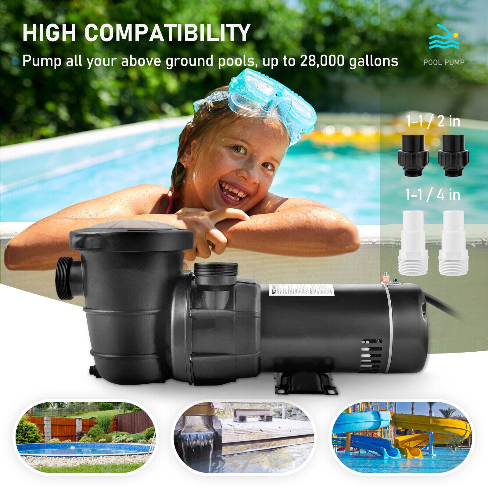 SHZICMY 1-1/2HP 1 Speed Inground Swimming Pool Pump Motor Strainer+ 1.5'' NPT AC 110V US
