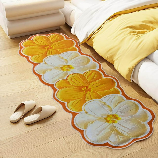 Flower Pattern Soft Suede Blanket | Non-Slip Carpet Cover Rug for Bedroom Living Room Coffee Table Window | Easy Clean Polyester Throw for Home Office Dining Room