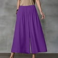 thumbnail image 2 of Women's Wide Leg Pants Casual Cotton Linen Elastic Waist Solid Loose Lounge Pants with Pockets Fashion Yoga Sport Swing Palazzo Trousers(XL,Purple), 2 of 5