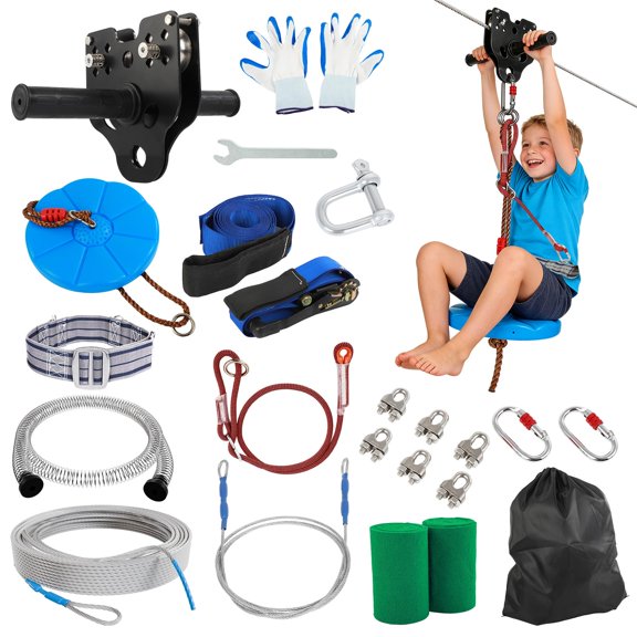 Tirolesa FAHKNS con cable de 61 m, capacidad de 181 kg, asiento ajustable