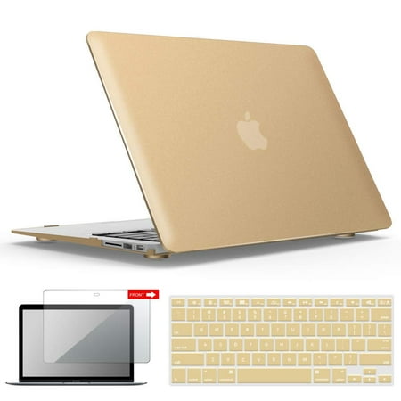 IBENZER Macbook Air 13 Inch Case A1466 A1369, Hard Shell Case with Keyboard &amp; Screen Cover for Apple Mac Air 13 Old Version 2017 2016 2015 2014 2013 2012 2011 2010, Gold, A13GD+2