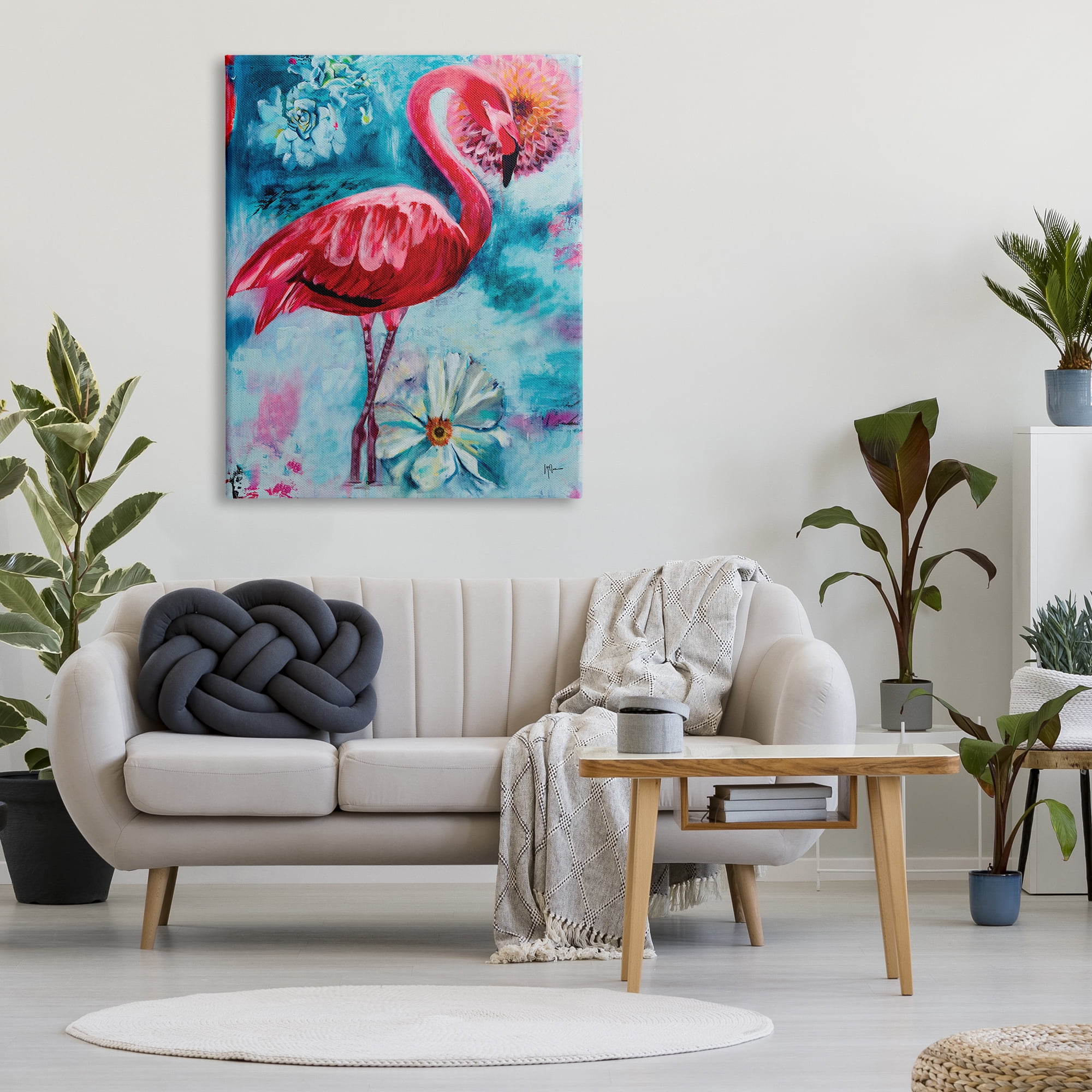 Stupell Industries Modern Flamingo & Blooms Animals & Insects Painting Gallery Wrapped Canvas Art Print Wall Art, 36 x 48