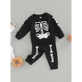 thumbnail image 3 of Qmyliery Baby Boys Pants Outfits, Skeleton Print Long Sleeve Crew Neck T-shirt with Elastic Waist Pants for Toddler, 3 of 9