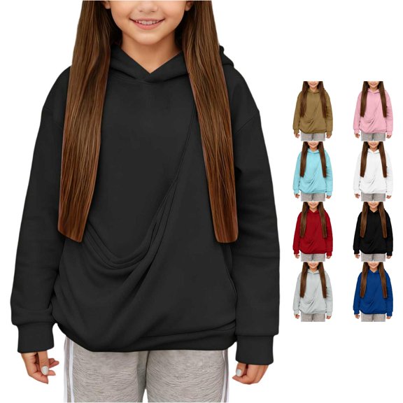 RMGVDSD Cute Hoodies for Girls Puppy Dog Cat Pouch Hoodie Long Sleeve Pullover Tops Shoulder Straps Pockets Kids Hooded Sweatshirts 5-6 Years