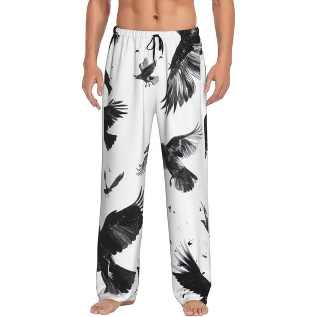 Fotbe Monochrome Flying Ravens Pantalones de Pijama para Hombre, Pantalones de Dormir, Pantalones de Casa con Cintura Ajustable y Bolsillos-X-Large